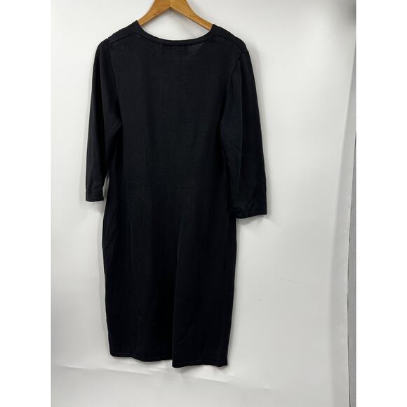 Peruvian Connection Dress Women's 3/4 Sleeve Knit Sheath V Neck Black Size Large - Picture 3 of 3